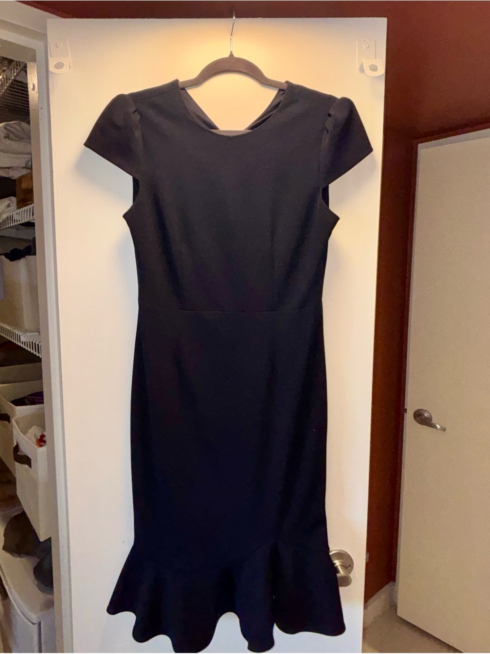 Betsey Johnson Navy Midi Dress with Cap Sleeve and Ruffle Hem